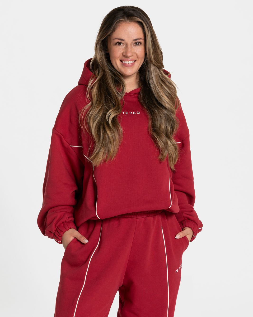 Contrastline Hooded Sweater ‘Cherry’