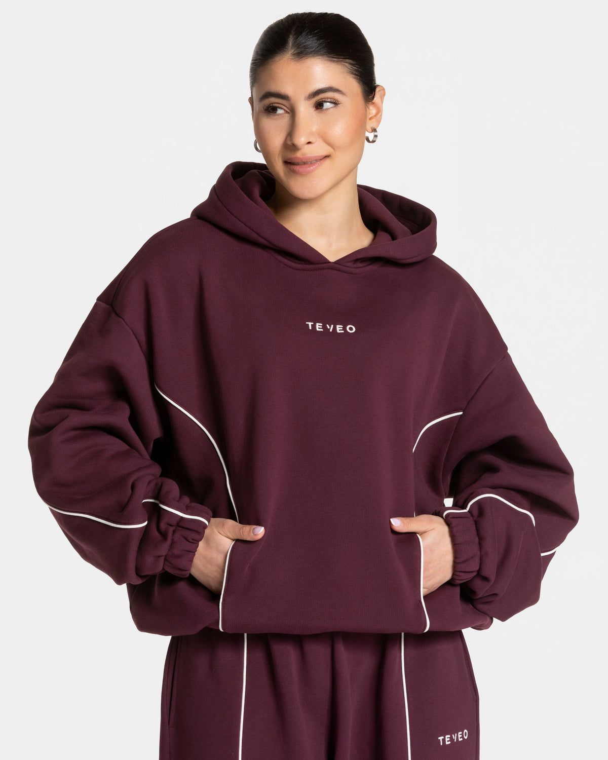 Contrastline Hooded Sweater ‘Plum’