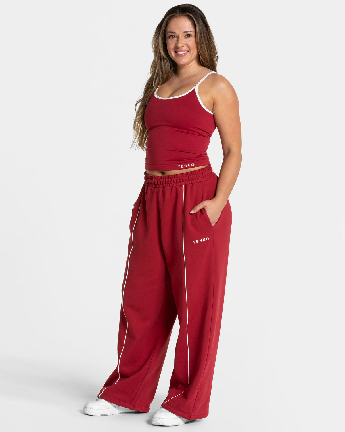 Contrastline Wide Leg Joggers ‘Cherry’