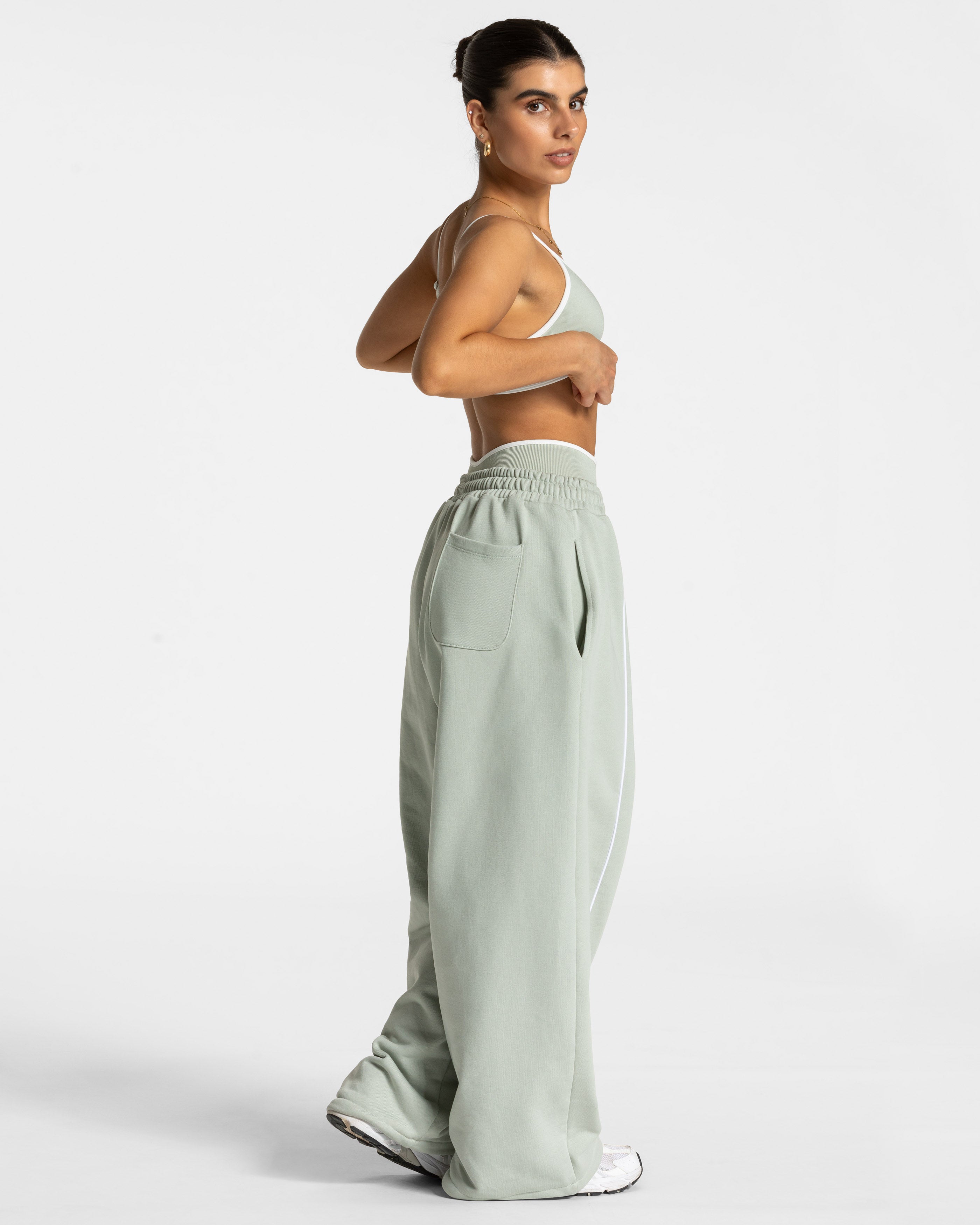 Contrastline Wide Leg Joggers 'Pistachio'