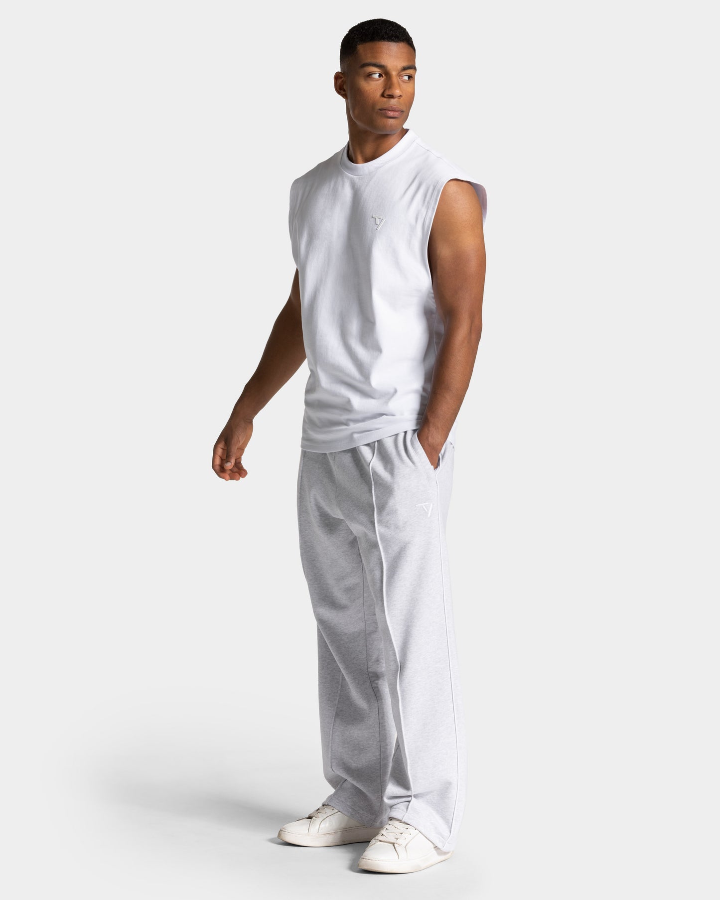 Contrastline Straight Leg Joggers ‘White Merl – White’