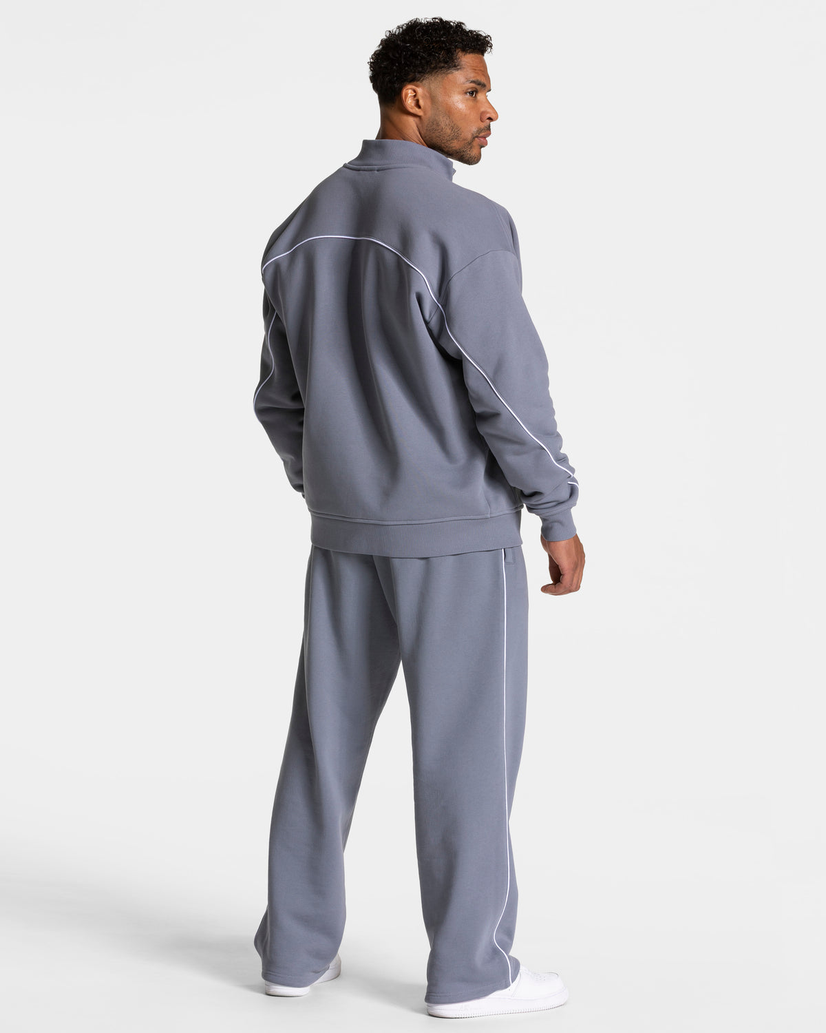 Contrastline Zip Sweater ‘Ice Grey – White’