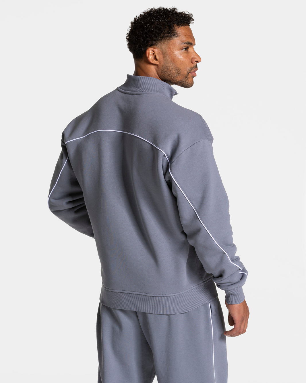 Contrastline Zip Sweater ‘Ice Grey – White’