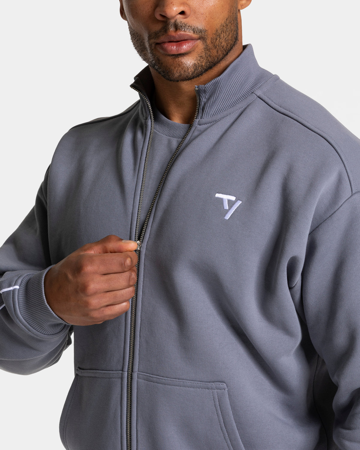 Contrastline Zip Sweater ‘Ice Grey – White’