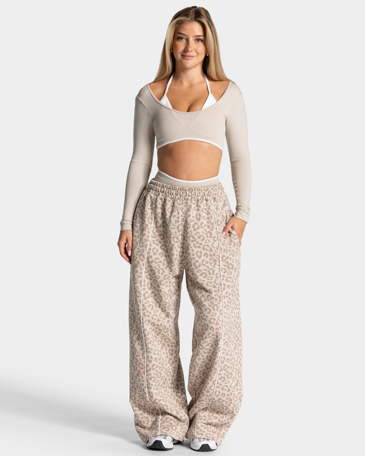 Contrastline Wide Leg Joggers ‘Cream Leopard’