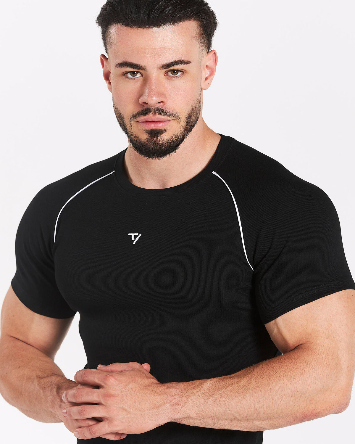 T-Shirt Track Ribbed con profili a contrasto "Nero"