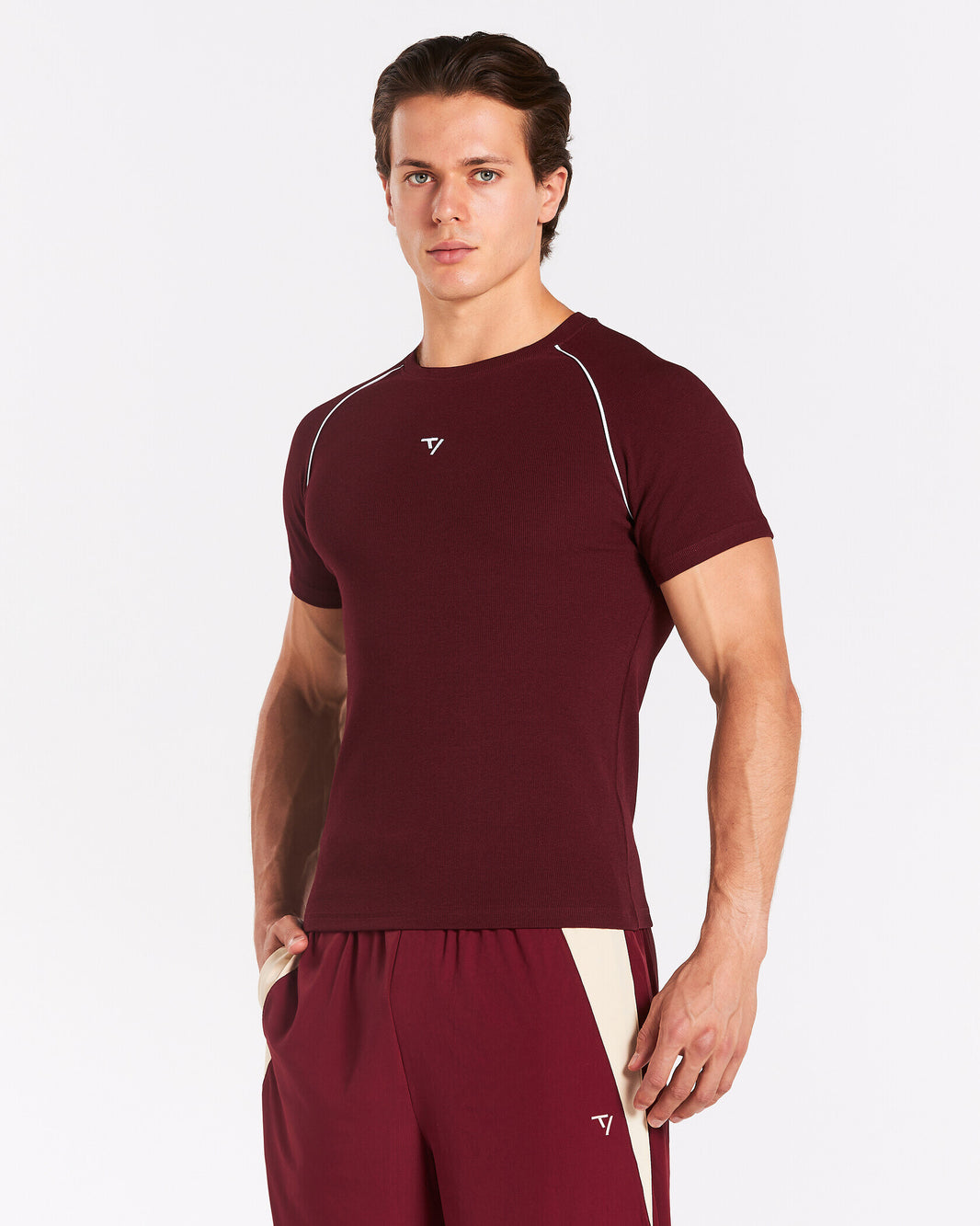 Track Ribbed Piping T-Shirt ‘Burgundy’