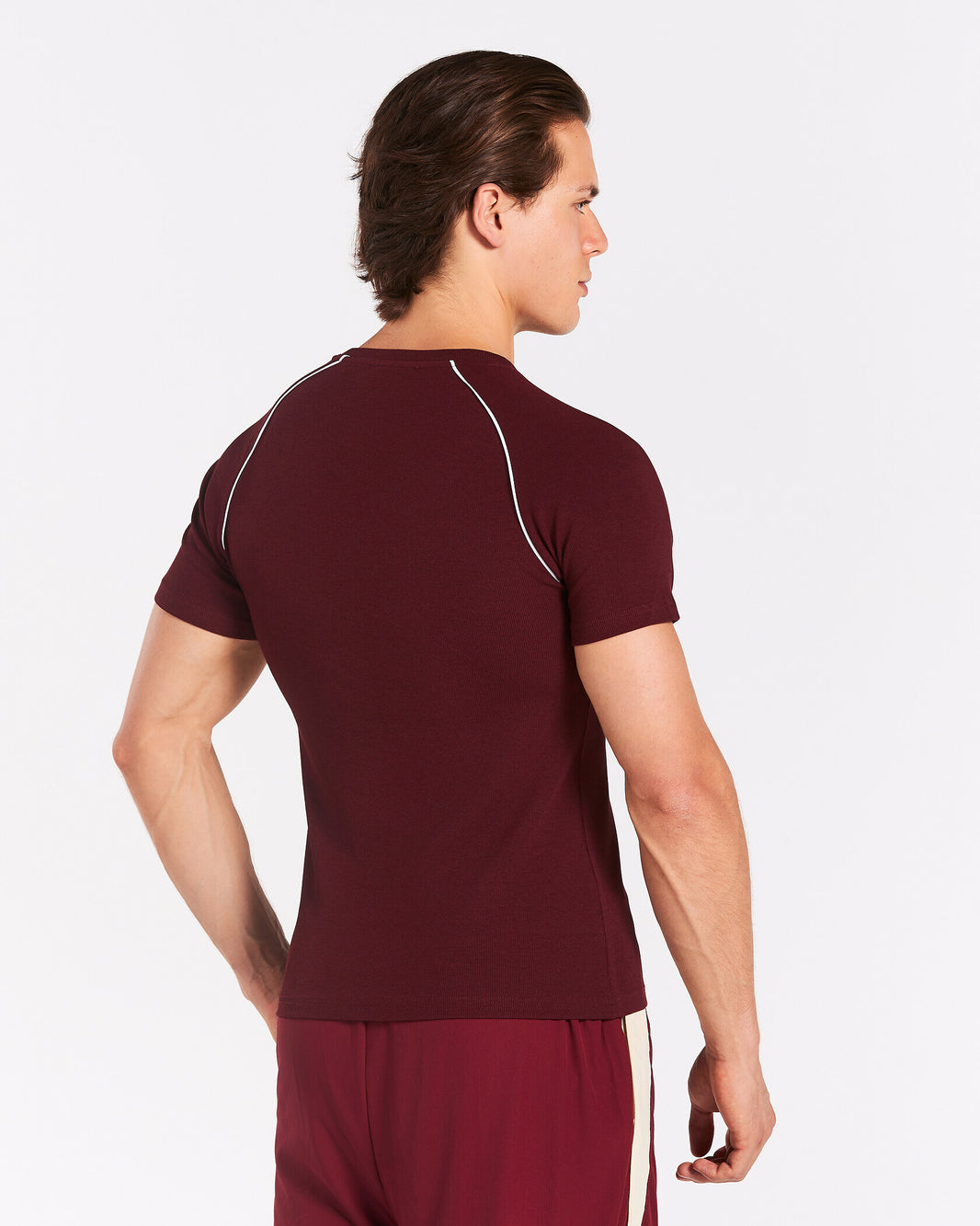 Track Ribbed Piping T-Shirt ‘Burgundy’