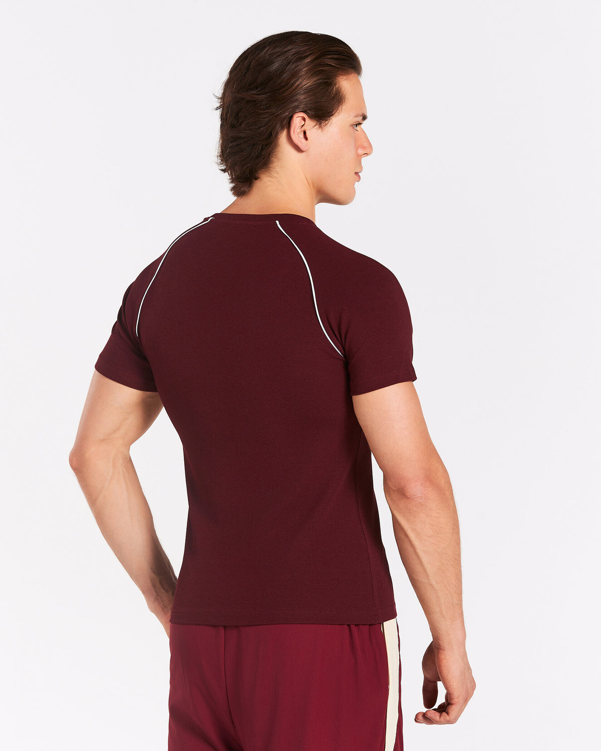 Track Ribbed Piping T-Shirt ‘Burgundy’