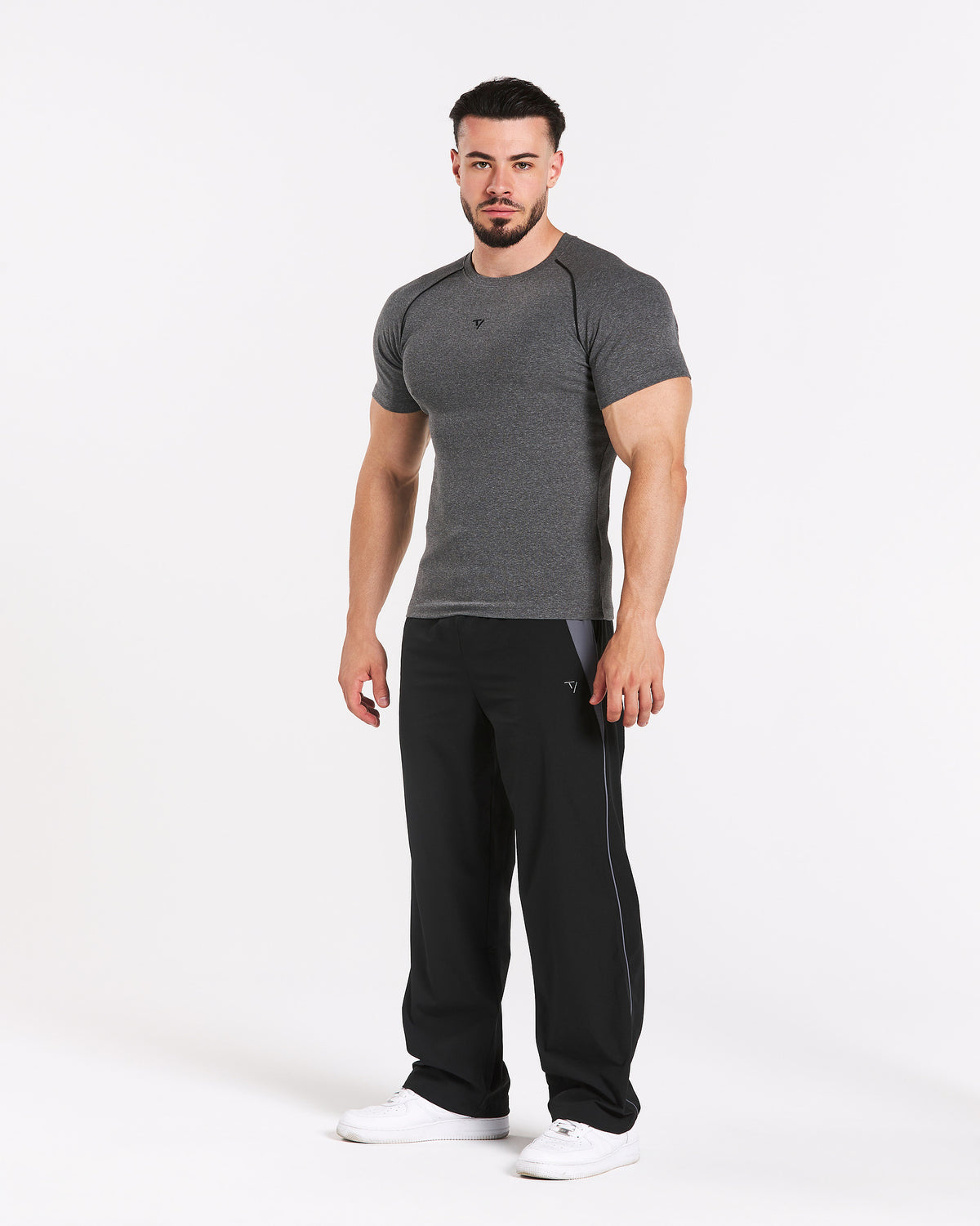 Track Ribbed Piping T-Shirt ‘Dark Grey Marl’