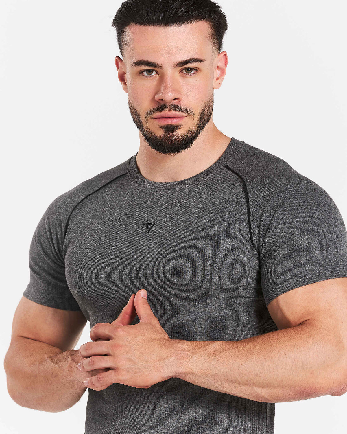 Track Ribbed Piping T-Shirt ‘Dark Grey Marl’