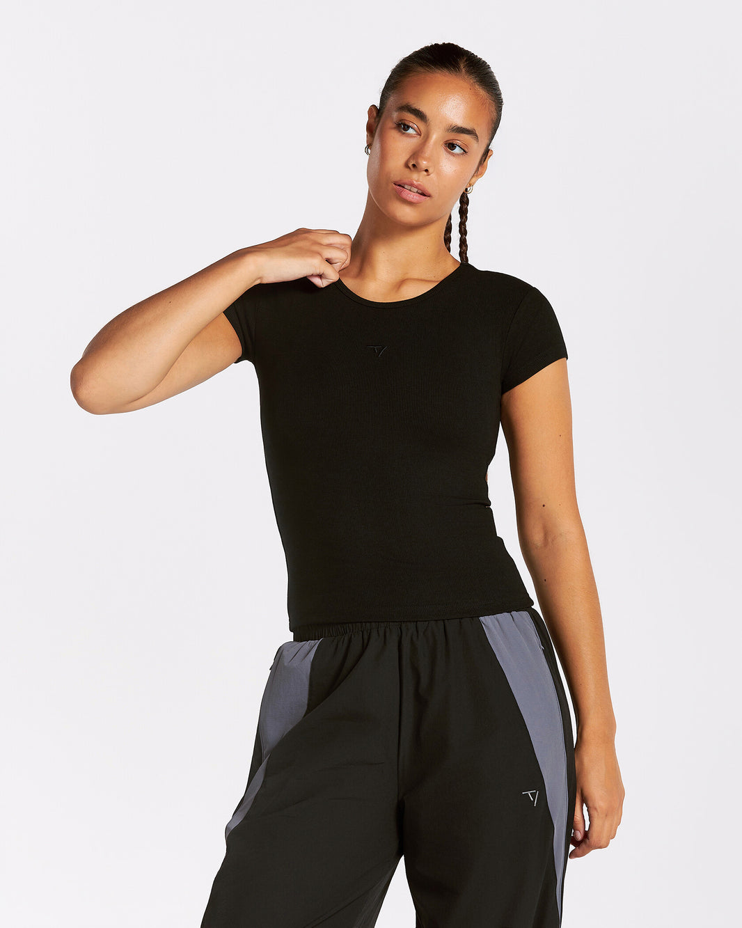 Track Ribbed T-Shirt "Schwarz"