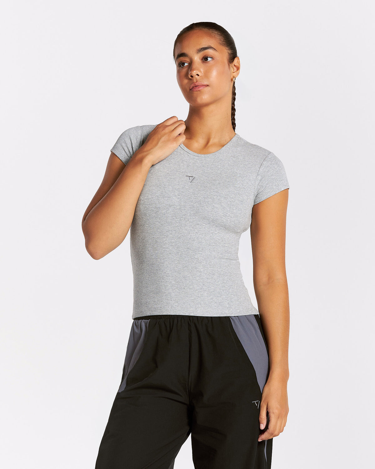 Track Ribbed T-Shirt ‘Light Grey Marl’