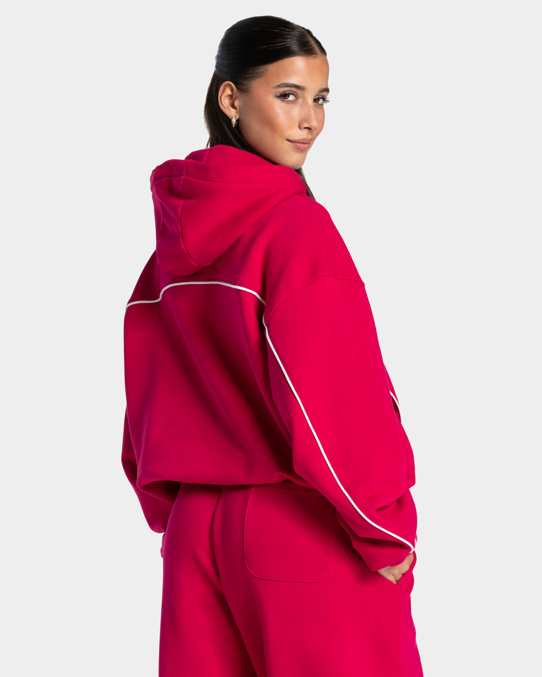 Contrastline Hooded Sweater ‘Raspberry’