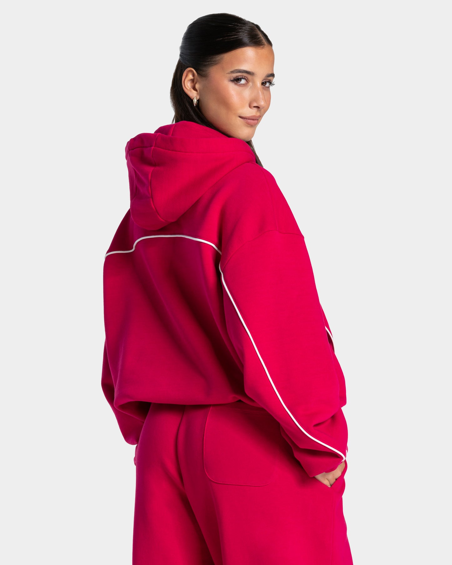Contrastline Hooded Sweater ‘Raspberry’