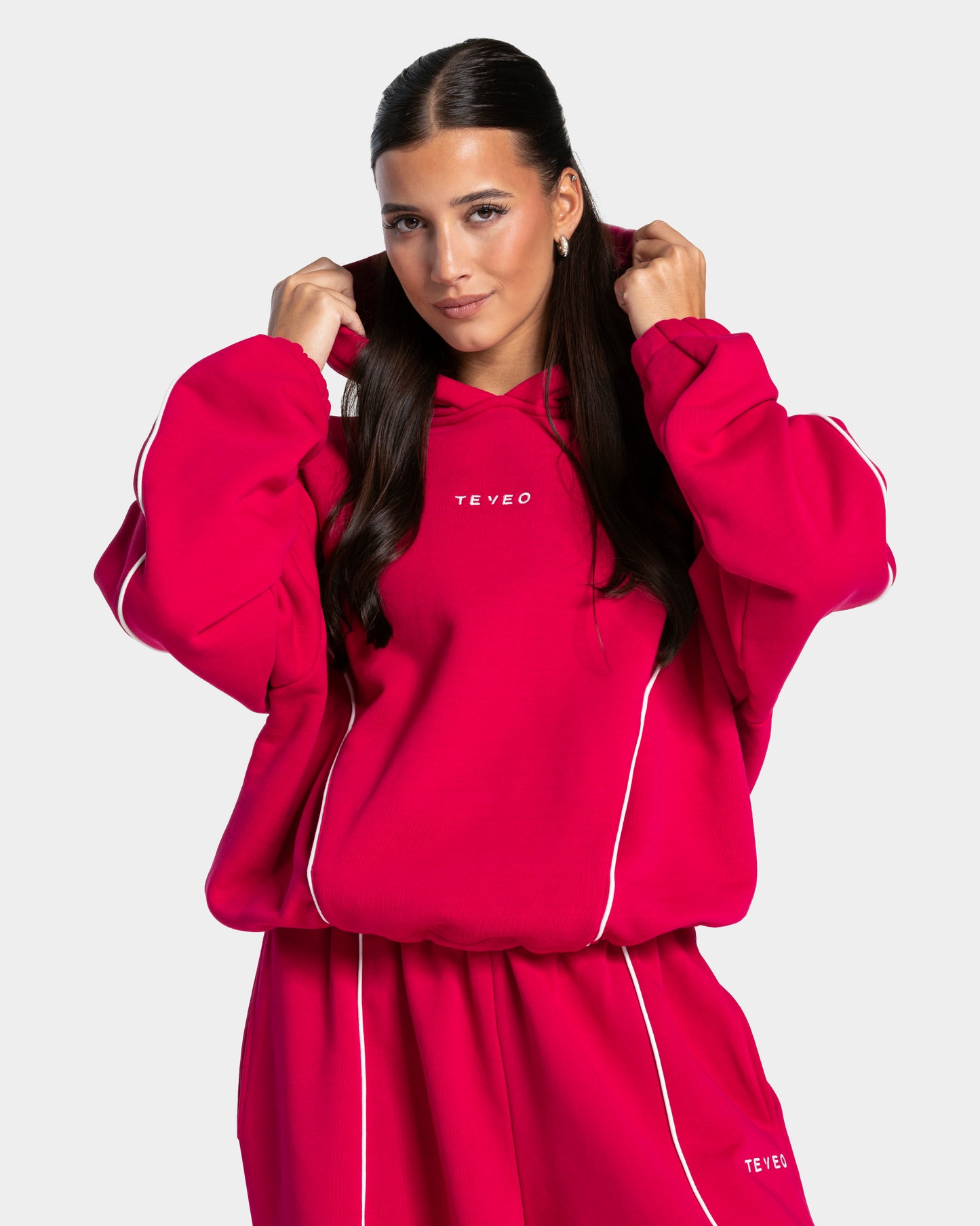 Contrastline Hooded Sweater ‘Raspberry’