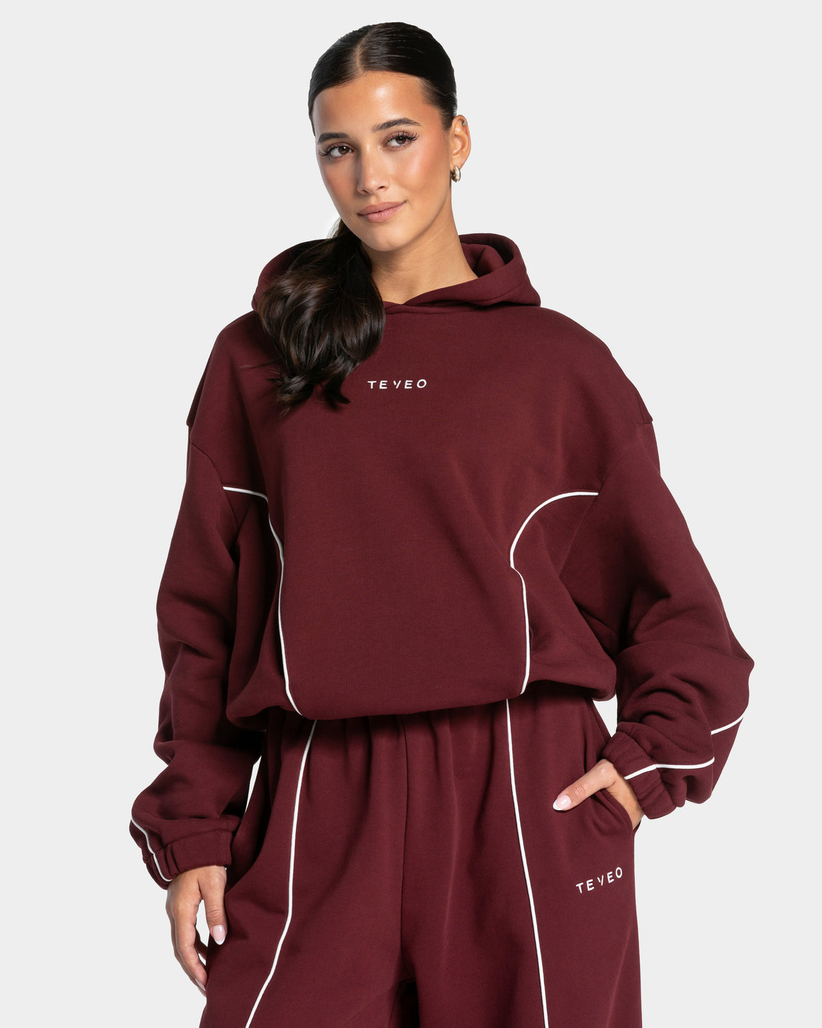 Contrastline Hooded Sweater "Weinrot"