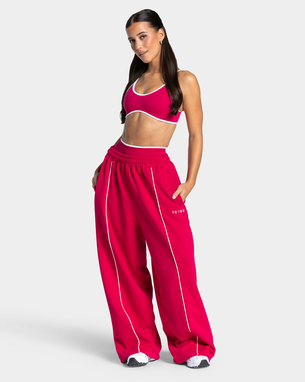 Contrastline Wide Leg Joggers ‘Raspberry’