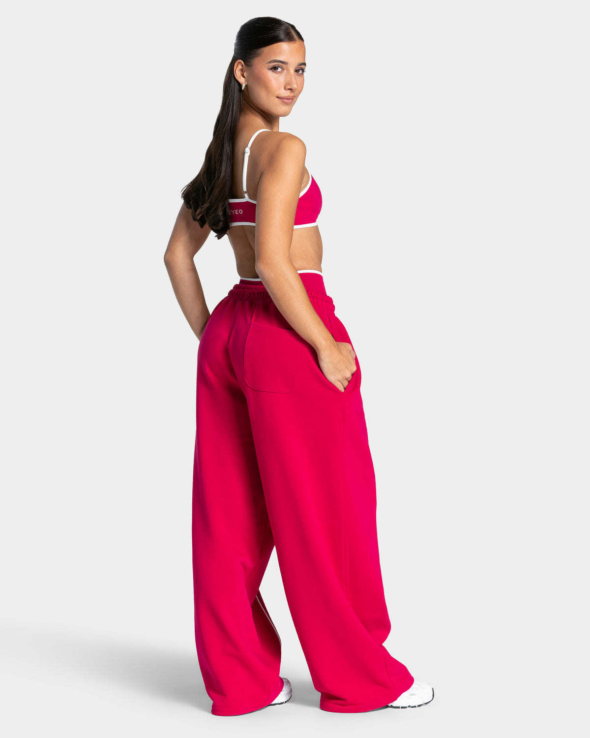 Contrastline Wide Leg Joggers ‘Raspberry’
