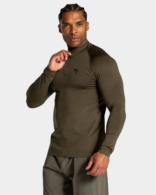 Koszulka z długim rękawem z krótkim zamkiem Workout Seamless „Olive”