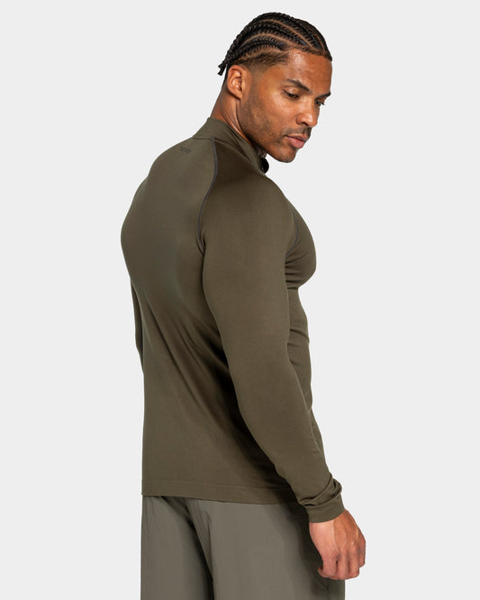 Koszulka z długim rękawem z krótkim zamkiem Workout Seamless „Olive”