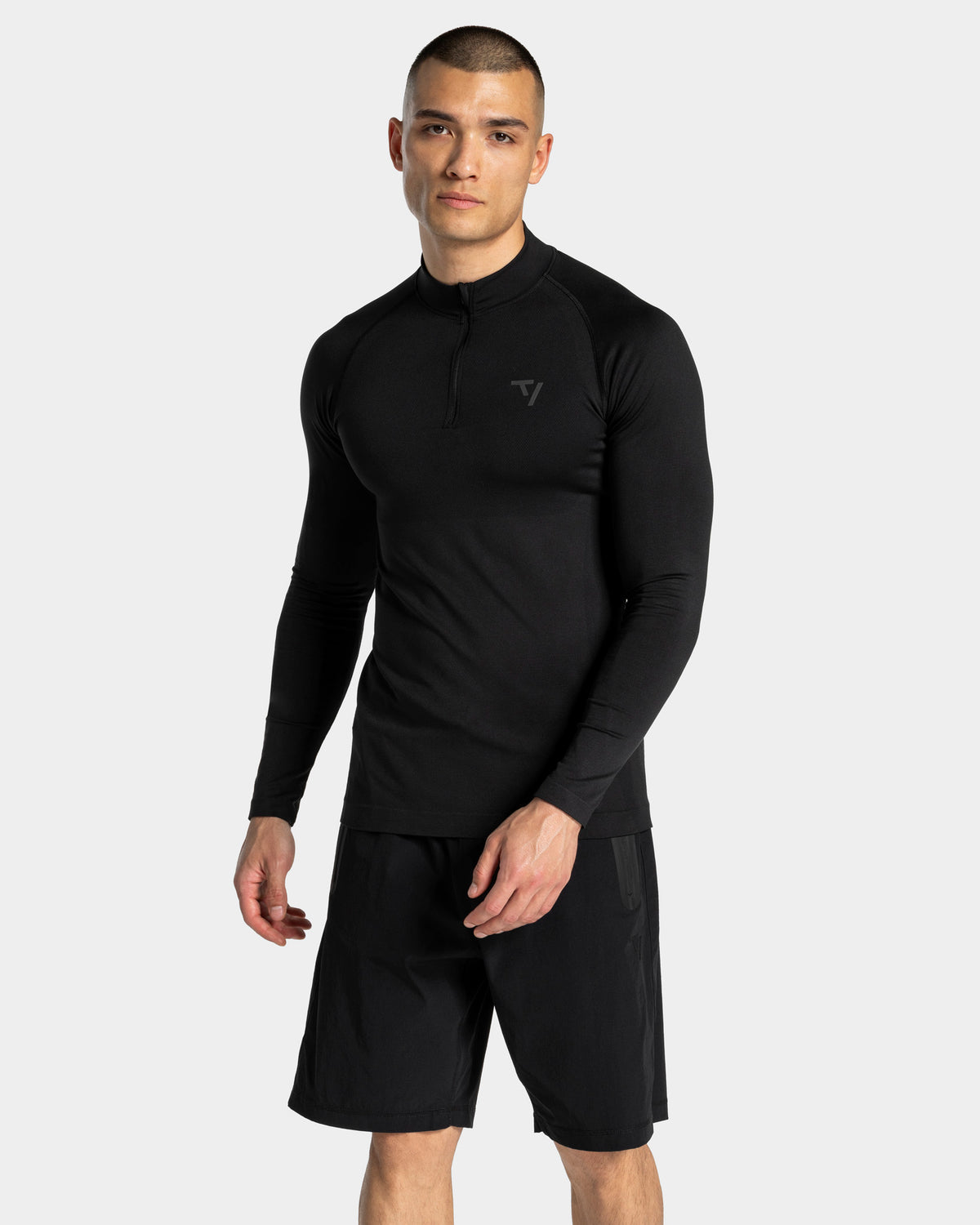 Koszulka z długim rękawem z krótkim zamkiem Workout Seamless „Czarny – antracyt”