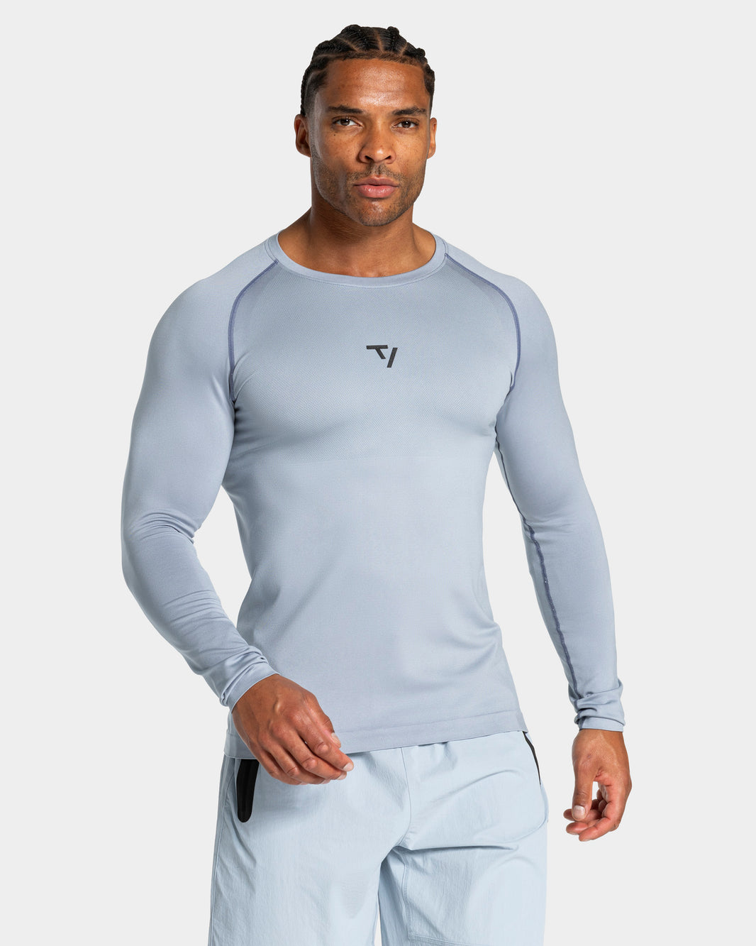 Camiseta de manga larga Workout Seamless «azul acero»