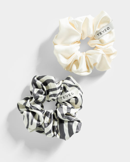 Scrunchies Contrastline (set da 2) “Stampa zebrata nel colore Off White"