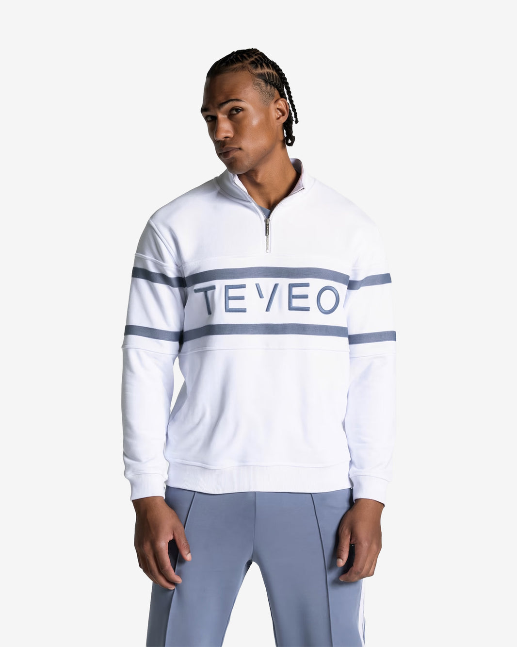 Club Half Zip Sweater ‘White – Steel Blue’