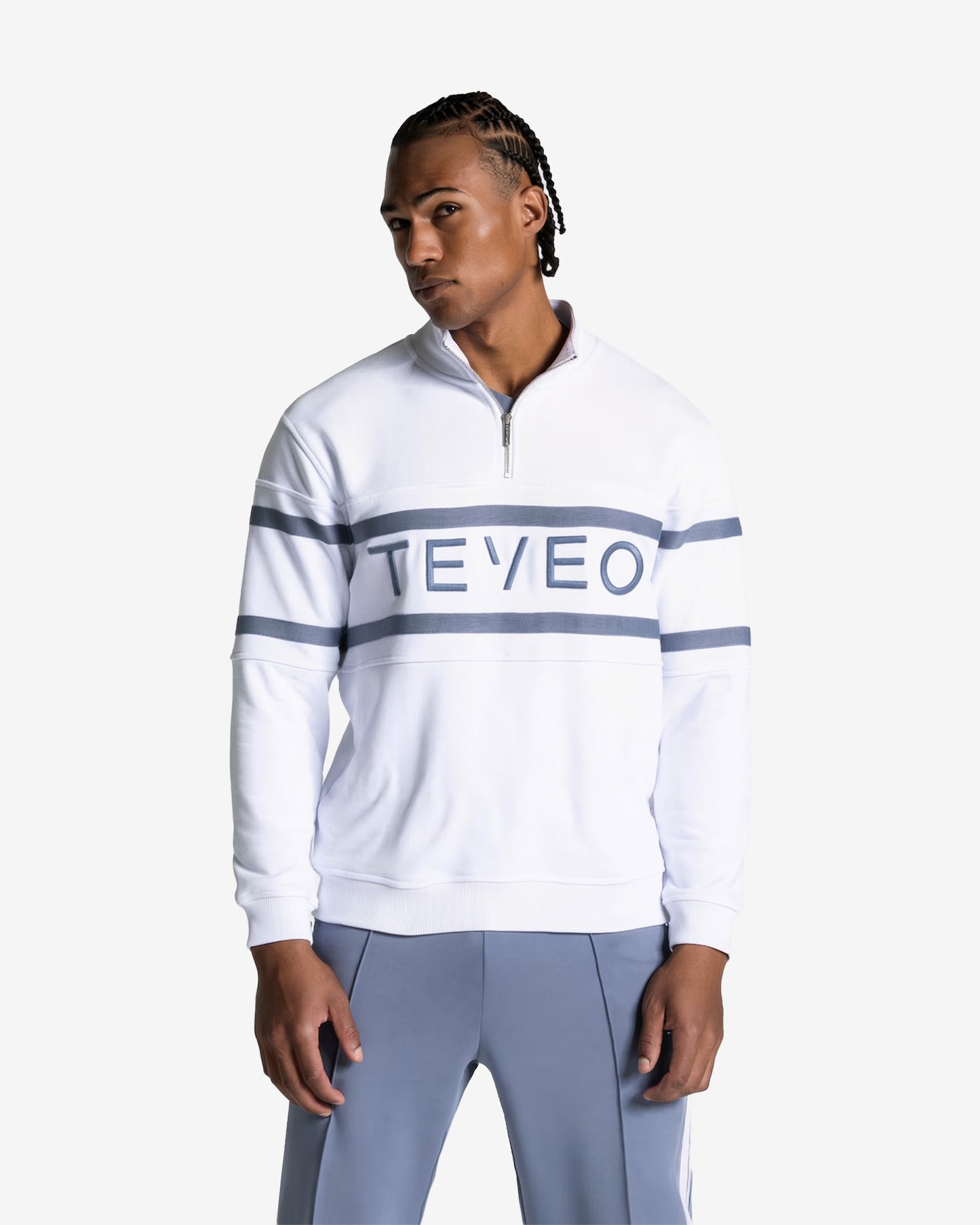 Sweat-shirt demi-zippé Club « blanc-bleu-acier »
