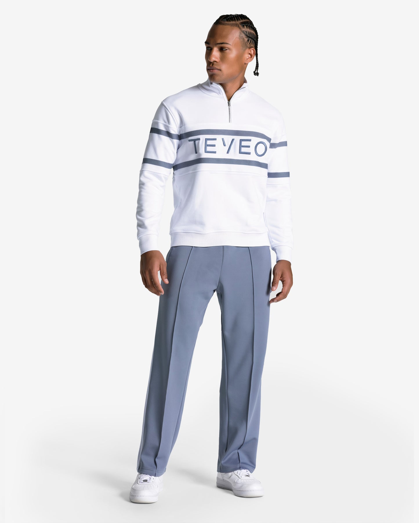Sweat-shirt demi-zippé Club « blanc-bleu-acier »